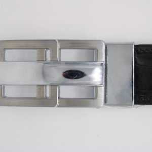 Silver Geometric Pin Buckle with Crocodile Belly Leather Belt – Luxury Design