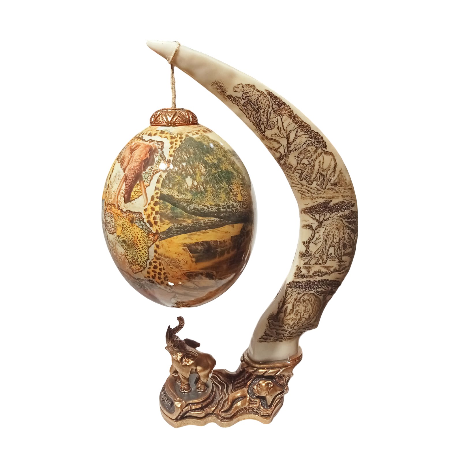 Ostrich egg with Carved horn stand
