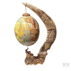 Ostrich egg with Carved horn stand