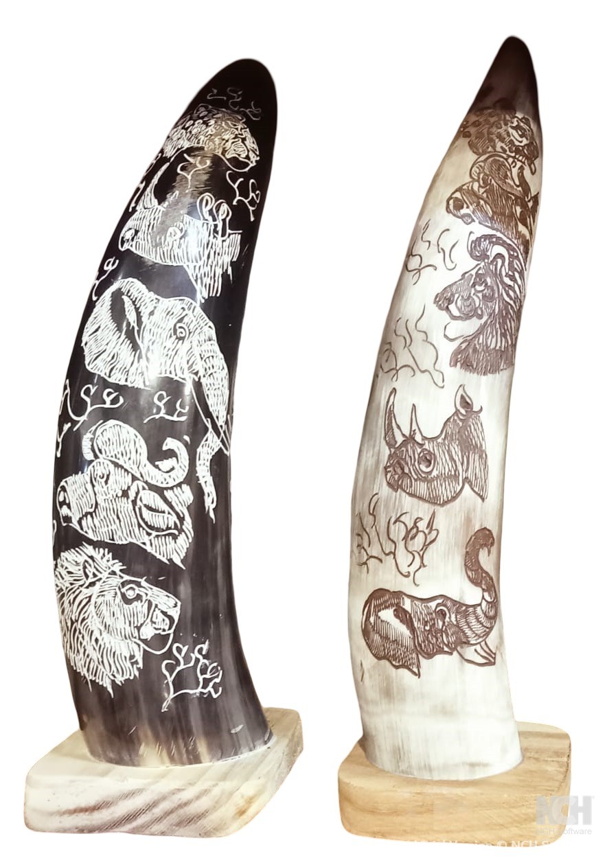 Carved buffalo horns