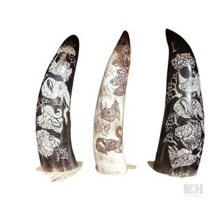 Carved buffalo horns