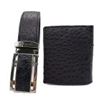 Luxury Genuine Crocodile Belly Leather Belt & Wallet Set – Black