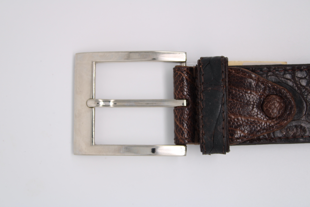 Crocodile-belt-normal-one-bone-single-tongue-buckle-brn.jpg Genuine Crocodile Leather Belt – Classic Silver-Tone Buckle & Handcrafted Finish - Image 1