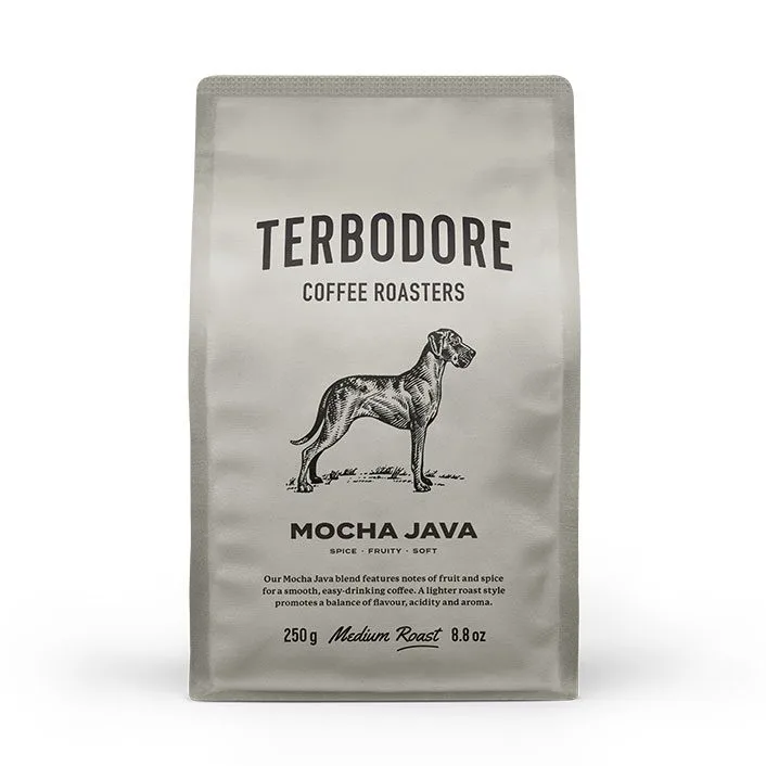 Mocha-Java-Cake_250g_Front.jpg.webp Terbodore Mocha Java Coffee Beans – 250g | Smooth & Balanced Blend - Image 1