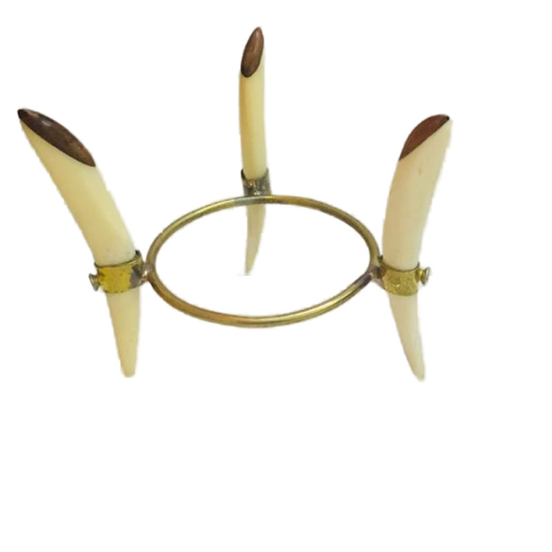 OstrichEggTuskStand.jpg Ostrich Egg Tusk Stand – Elegant Tripod Display for Collectors - Image 1
